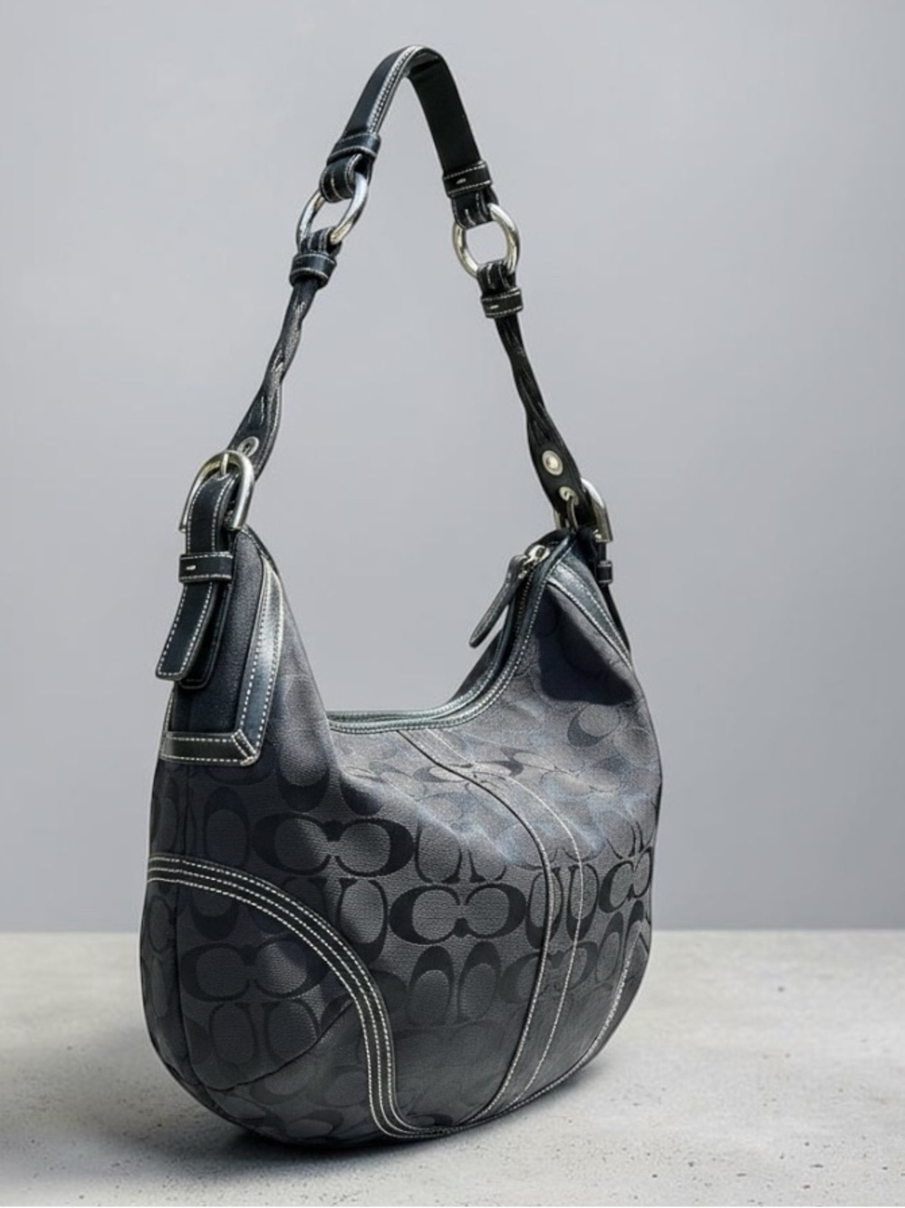 Vintage Coach Purse Hobo Signature Shoulder Bag Black Monogram 6279